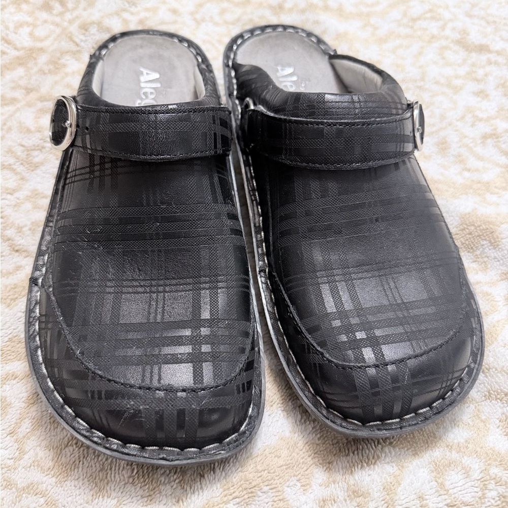 Alegria Black Plaid Mules